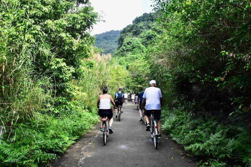 Cat Ba: Full- day trip with biking, kayaking, meal, tickets - Ba Trai Dao swimming time and the deck-jump view