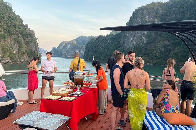 D'Charme Luxury Day Cruise Discover the MOST Stunning Lan Ha Bay - Ba Trai Dao water time: water slide, swim breaks, and a jacuzzi to reset