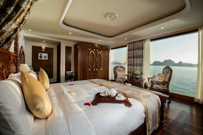Emperor Cruises Experience 2 Days 1 Night in Halong Bay. - Cabins with real comfort: bathtub, shower, and balcony views