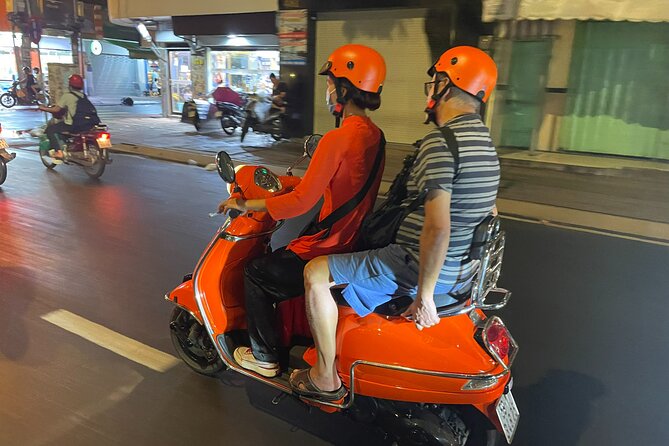 Female Riders Vespa Night Street Food + Train Street food 4 Hours - Long Bien Ceramic Road and Chuong Duong Bridge Night Views