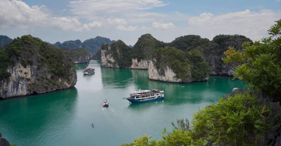From Halong: 2 Days / 1 night with Halong - Lan Ha tour - Day 1 on Lan Ha Bay: lunch, karsts, kayaking, and a cave-adjacent feel