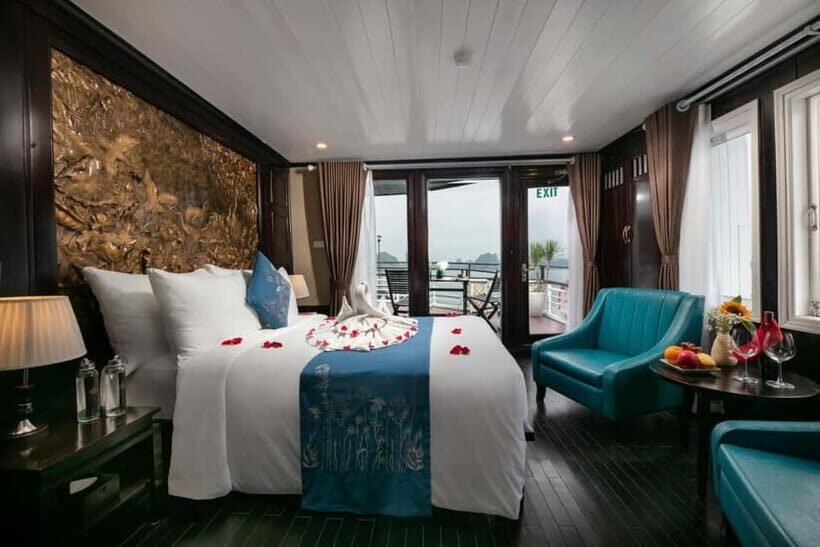 From Hanoi/Ha Long:La Regina 4 star cruise - Bai Tu Long Bay - Sunset on the bay, spring rolls, and the on-board night scene