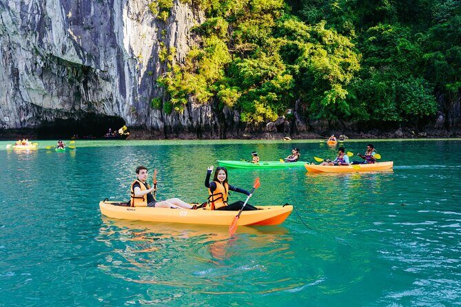 Halong bay Luxury Cruise Trip: Titop Island, Amazing Cave & Kayak - Lunch and Sunset Party on the Upper Deck
