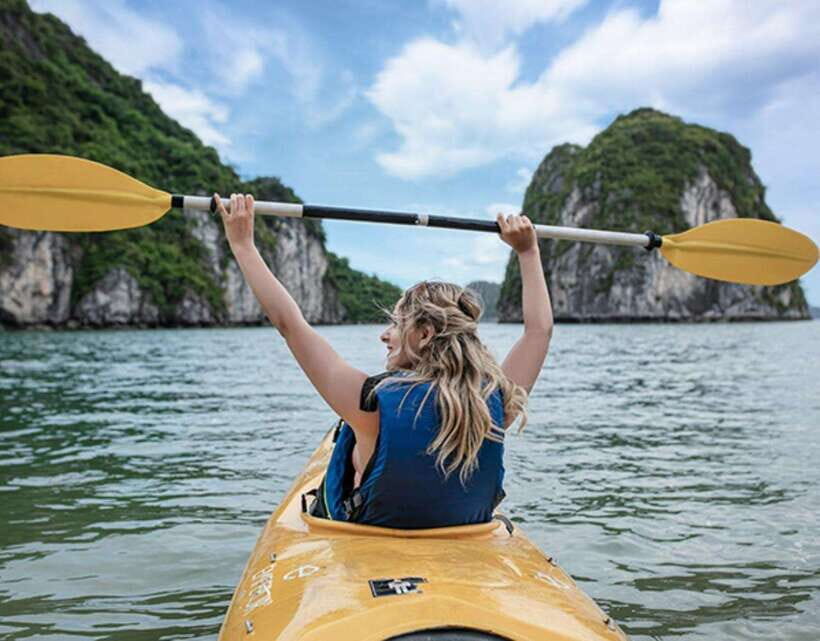 Jade Sails: The most luxurious day cruise explore Lan Ha Bay - Swimming at Ao Ech: A Calm Cove Moment